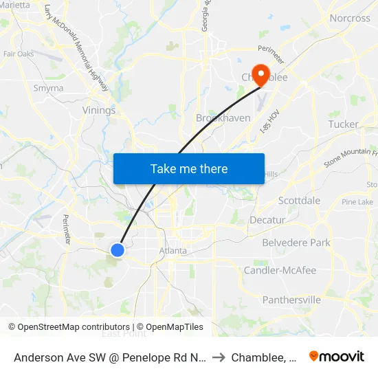 Anderson Ave SW @ Penelope Rd NW to Chamblee, GA map