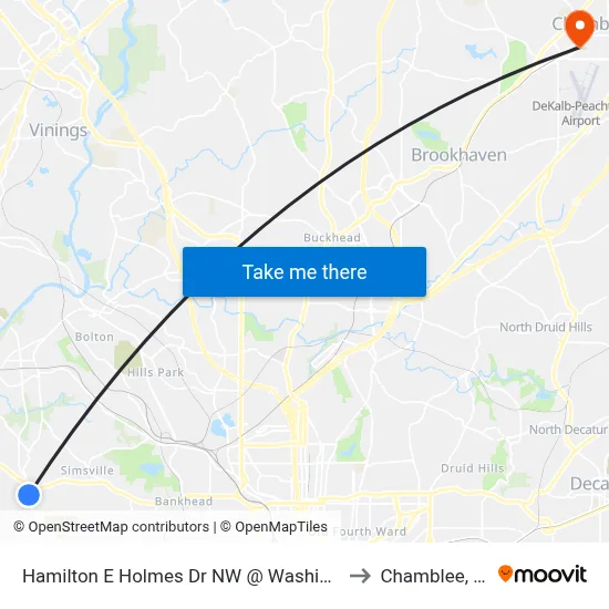 Hamilton E Holmes Dr NW @ Washington to Chamblee, GA map