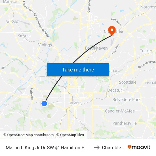 Martin L King Jr Dr SW @ Hamilton E Holmes Dr NW to Chamblee, GA map