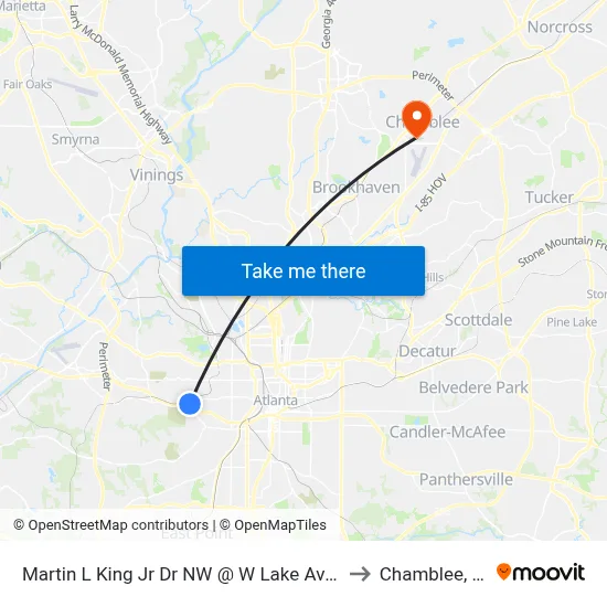 Martin L King Jr Dr NW @ W Lake Ave SW to Chamblee, GA map