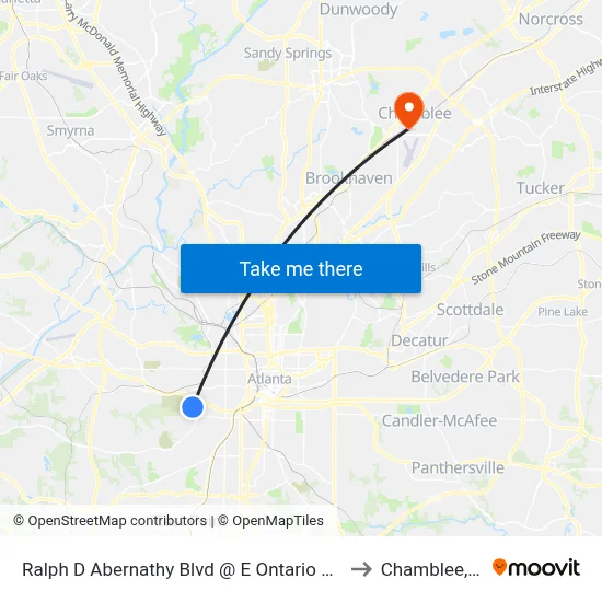 Ralph D Abernathy Blvd @ E Ontario Ave SW to Chamblee, GA map