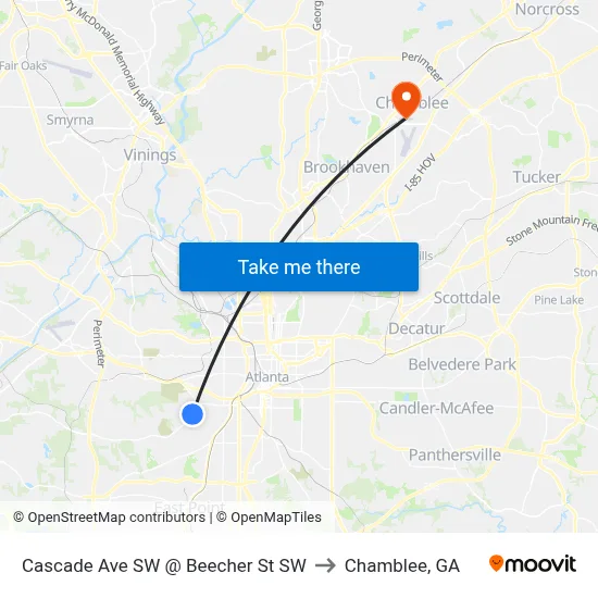 Cascade Ave SW @ Beecher St SW to Chamblee, GA map