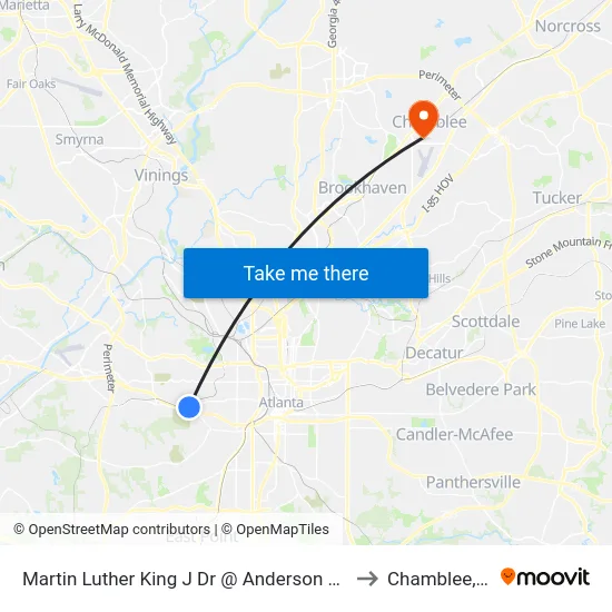 Martin Luther King J Dr @ Anderson Ave SW to Chamblee, GA map