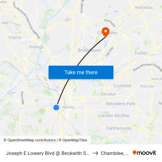 Joseph E Lowery Blvd @ Beckwith St SW to Chamblee, GA map