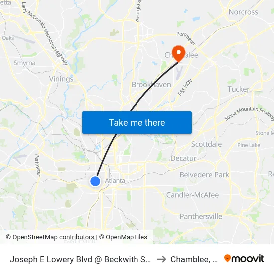 Joseph E Lowery Blvd @ Beckwith St SW to Chamblee, GA map