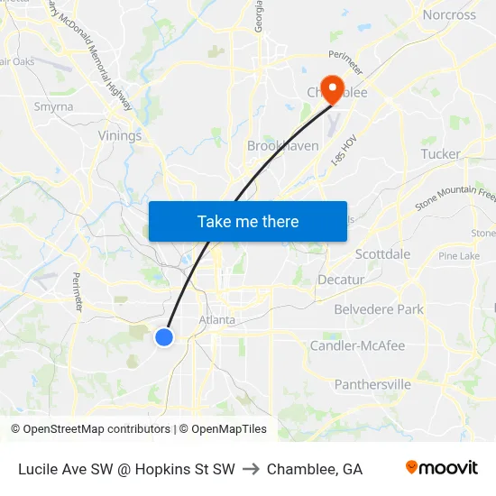 Lucile Ave SW @ Hopkins St SW to Chamblee, GA map
