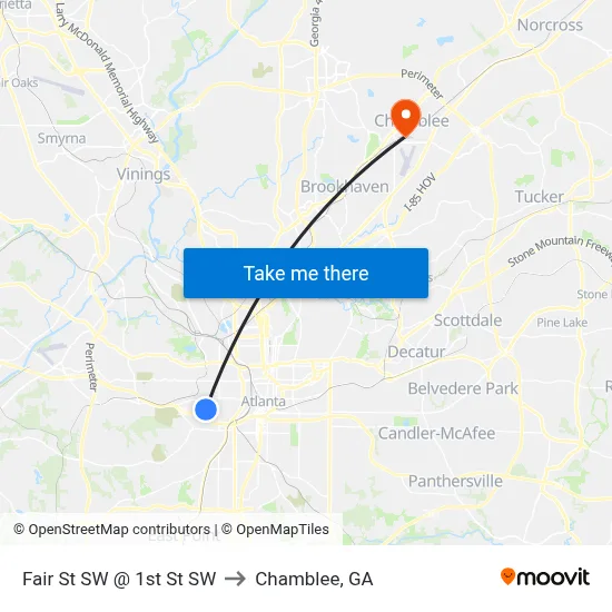 Fair St SW @ 1st St SW to Chamblee, GA map