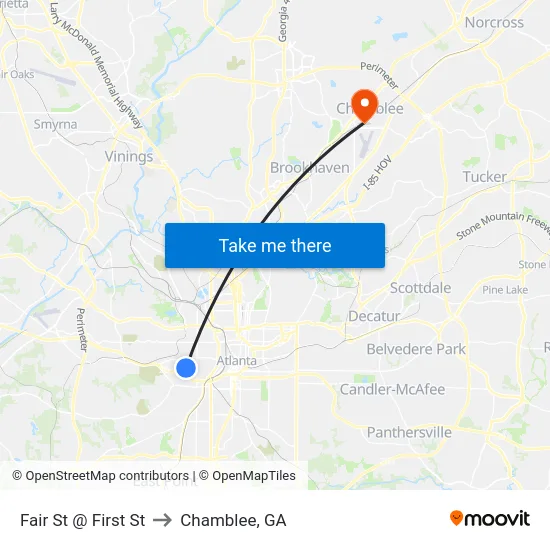 Fair St @ First St to Chamblee, GA map