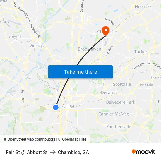Fair St @ Abbott St to Chamblee, GA map