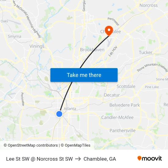Lee St SW @ Norcross St SW to Chamblee, GA map