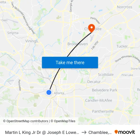 Martin L King Jr Dr @ Joseph E Lowery Blvd to Chamblee, GA map