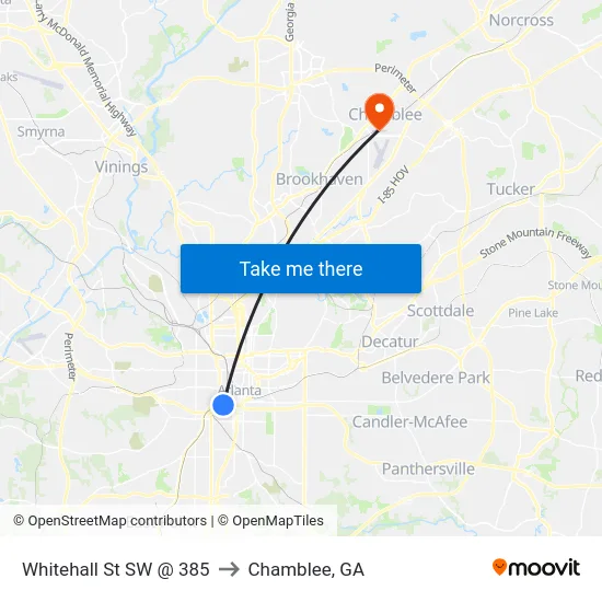 Whitehall St SW @ 385 to Chamblee, GA map