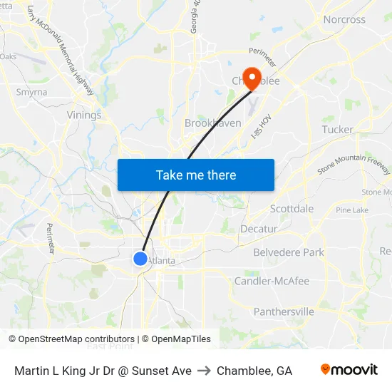 Martin L King Jr Dr @ Sunset Ave to Chamblee, GA map