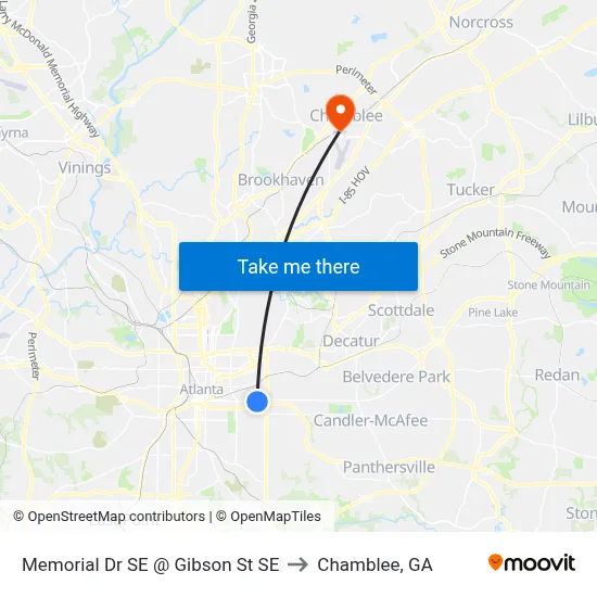 Memorial Dr SE @ Gibson St SE to Chamblee, GA map
