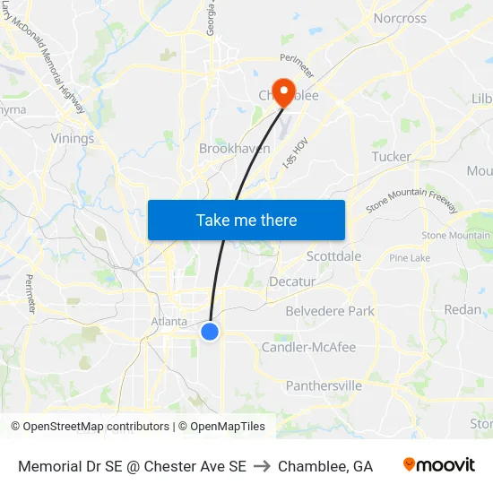 Memorial Dr SE @ Chester Ave SE to Chamblee, GA map