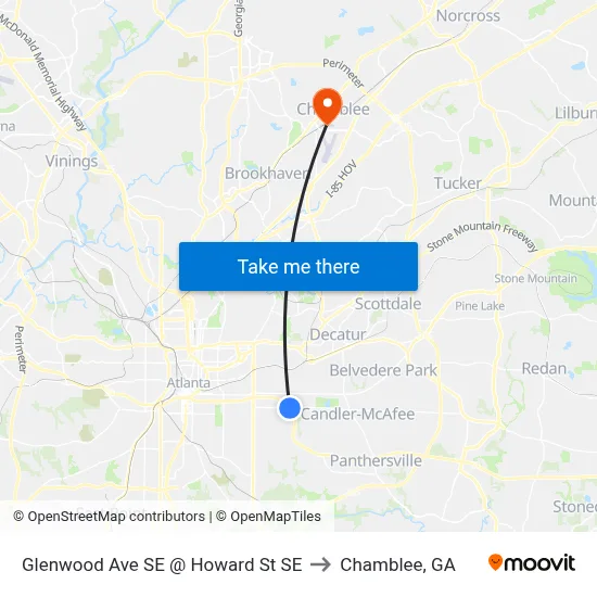 Glenwood Ave SE @ Howard St SE to Chamblee, GA map