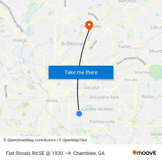 Flat Shoals Rd SE @ 1930 to Chamblee, GA map