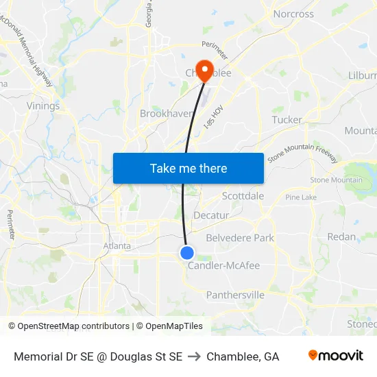 Memorial Dr SE @ Douglas St SE to Chamblee, GA map
