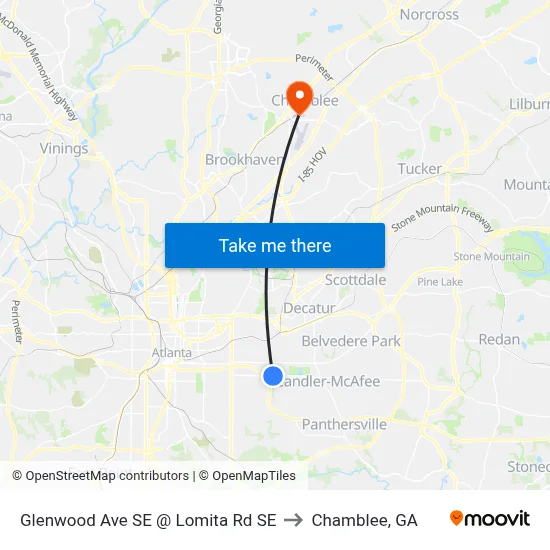 Glenwood Ave SE @ Lomita Rd SE to Chamblee, GA map