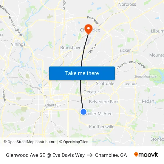 Glenwood Ave SE @ Eva Davis Way to Chamblee, GA map