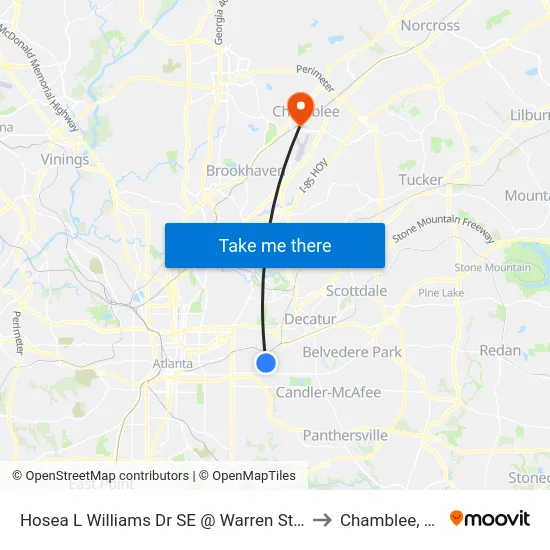 Hosea L Williams Dr SE @ Warren St SE to Chamblee, GA map