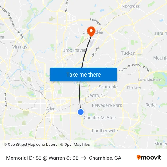 Memorial Dr SE @ Warren St SE to Chamblee, GA map