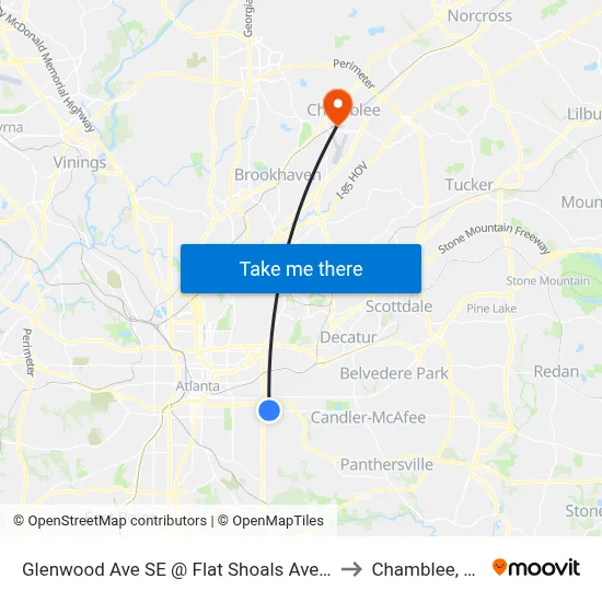 Glenwood Ave SE @ Flat Shoals Ave SE to Chamblee, GA map