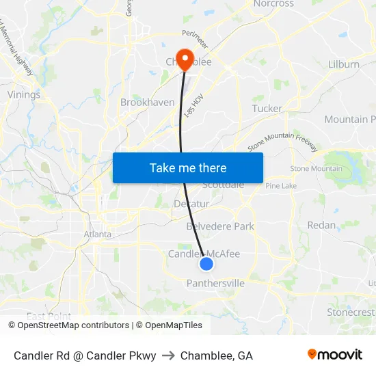 Candler Rd @ Candler Pkwy to Chamblee, GA map