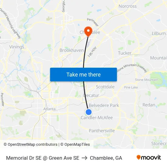 Memorial Dr SE @ Green Ave SE to Chamblee, GA map