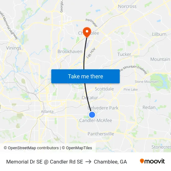 Memorial Dr SE @ Candler Rd SE to Chamblee, GA map
