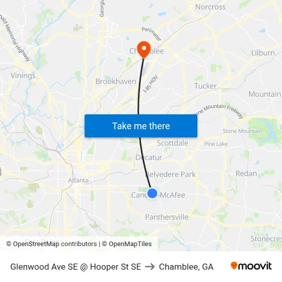 Glenwood Ave SE @ Hooper St SE to Chamblee, GA map