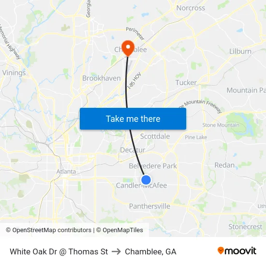White Oak Dr @ Thomas St to Chamblee, GA map