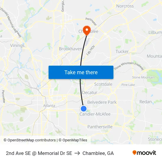 2nd Ave SE @ Memorial Dr SE to Chamblee, GA map