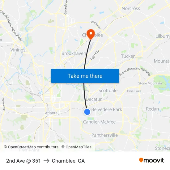2nd Ave @ 351 to Chamblee, GA map