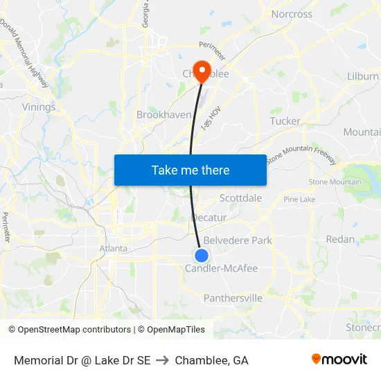 Memorial Dr @ Lake Dr SE to Chamblee, GA map