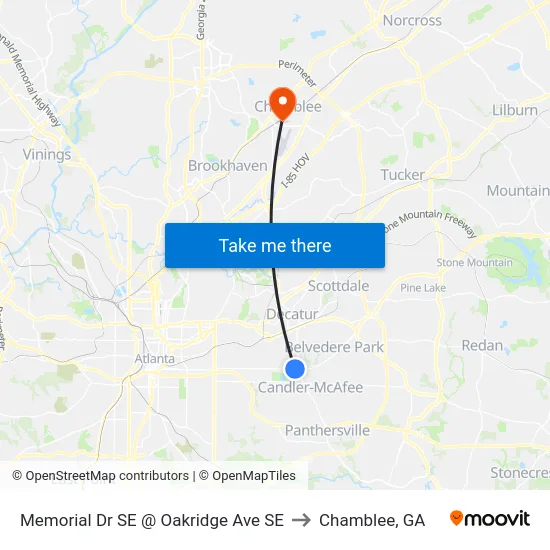 Memorial Dr SE @ Oakridge Ave SE to Chamblee, GA map