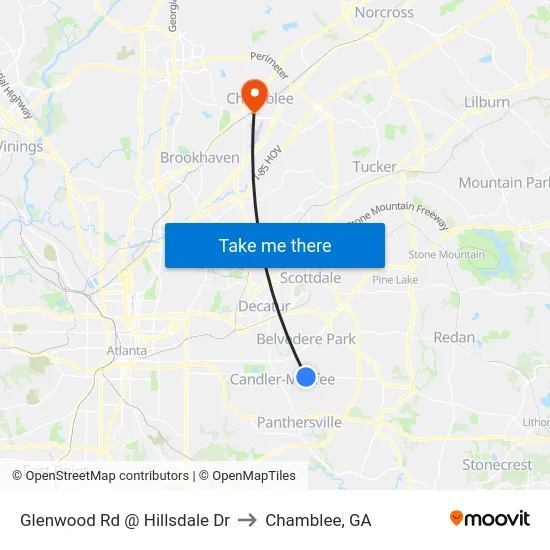 Glenwood Rd @ Hillsdale Dr to Chamblee, GA map