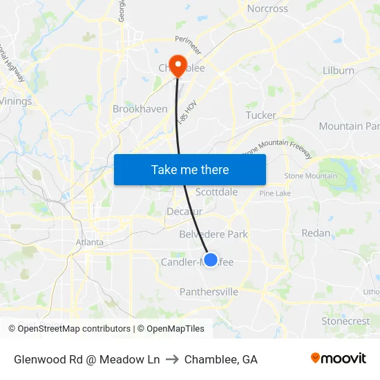 Glenwood Rd @ Meadow Ln to Chamblee, GA map