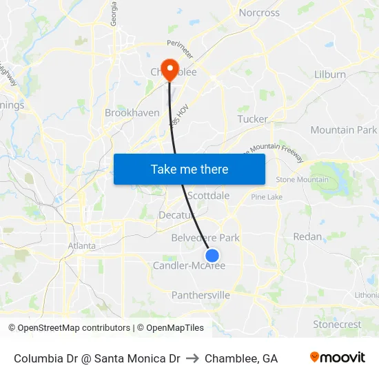 Columbia Dr @ Santa Monica Dr to Chamblee, GA map