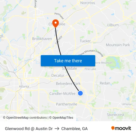 Glenwood Rd @ Austin Dr to Chamblee, GA map