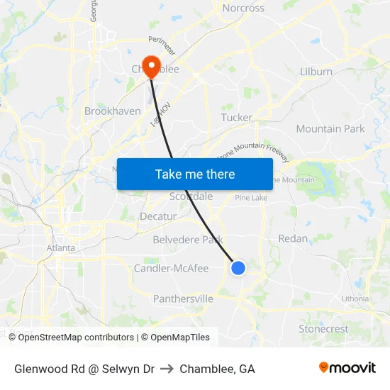 Glenwood Rd @ Selwyn Dr to Chamblee, GA map