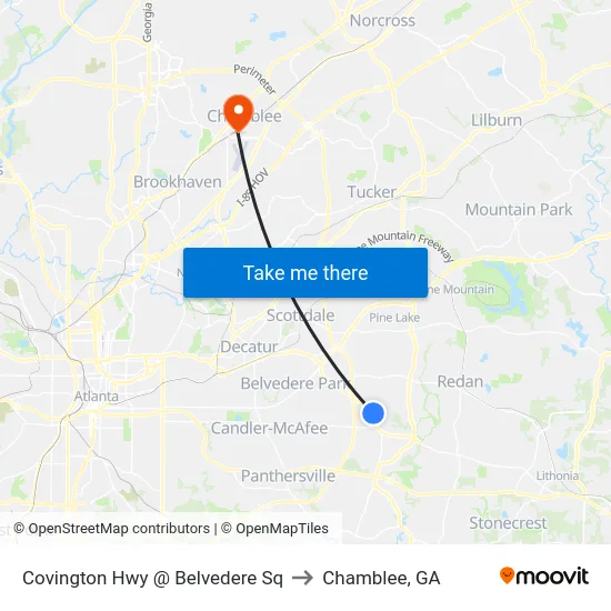 Covington Hwy @ Belvedere Sq to Chamblee, GA map