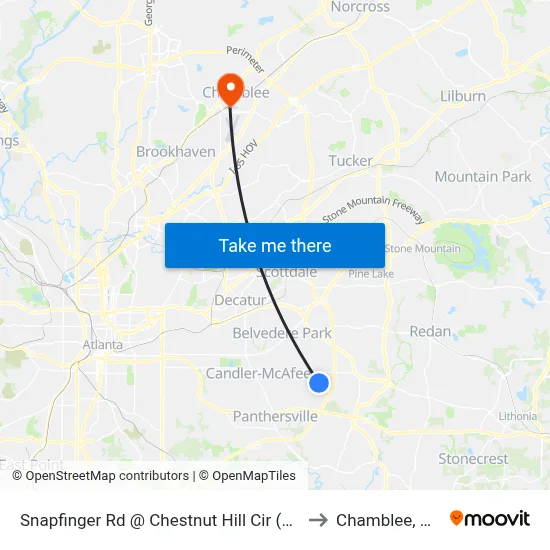 Snapfinger Rd @ Chestnut Hill Cir (W) to Chamblee, GA map