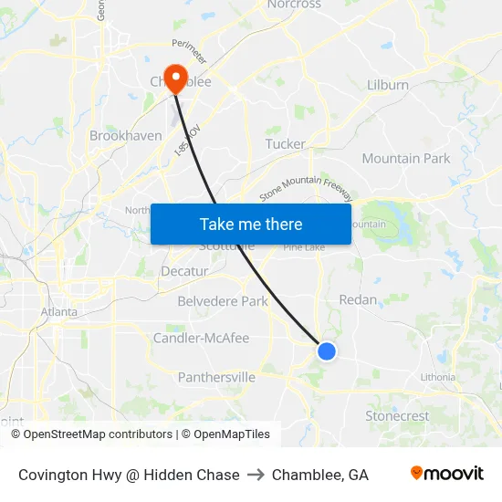 Covington Hwy @ Hidden Chase to Chamblee, GA map