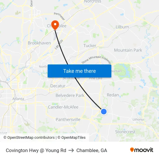 Covington Hwy @ Young Rd to Chamblee, GA map