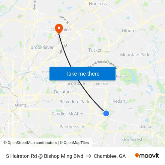 S Hairston Rd @ Bishop Ming Blvd to Chamblee, GA map