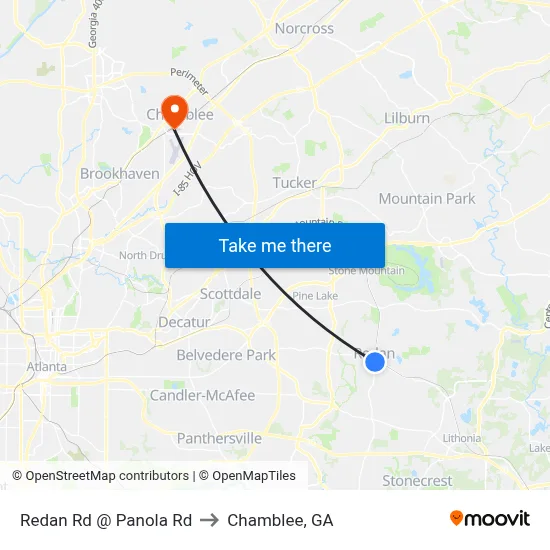 Redan Rd @ Panola Rd to Chamblee, GA map