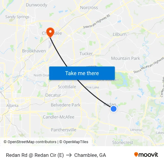 Redan Rd @ Redan Cir (E) to Chamblee, GA map