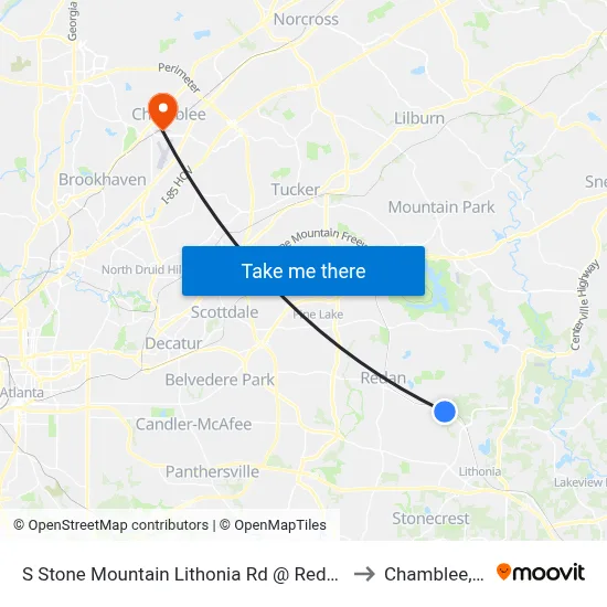 S Stone Mountain Lithonia Rd @ Redan East to Chamblee, GA map
