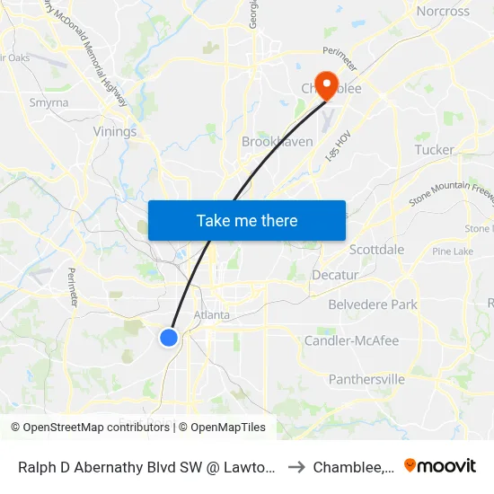 Ralph D Abernathy Blvd SW @ Lawton St SW to Chamblee, GA map
